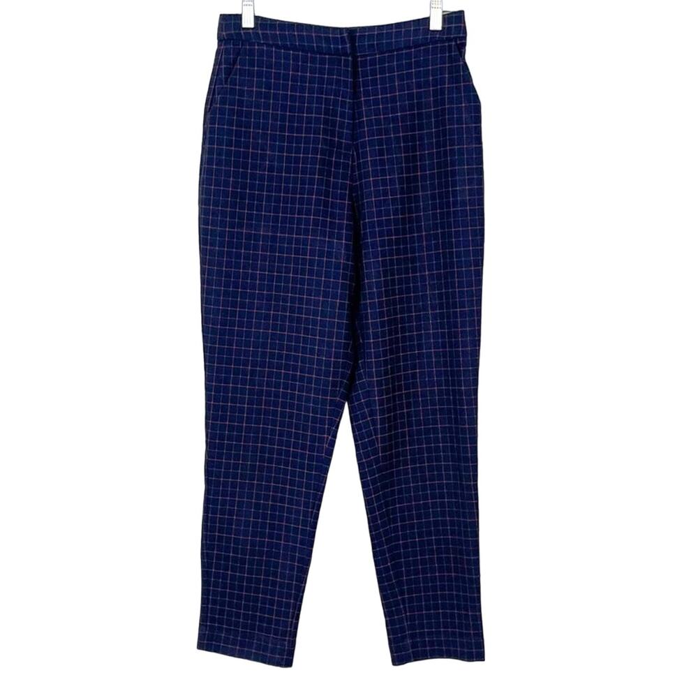 FRNCH Navy Plaid Straight Leg Crop Pants, EUC, Medium,